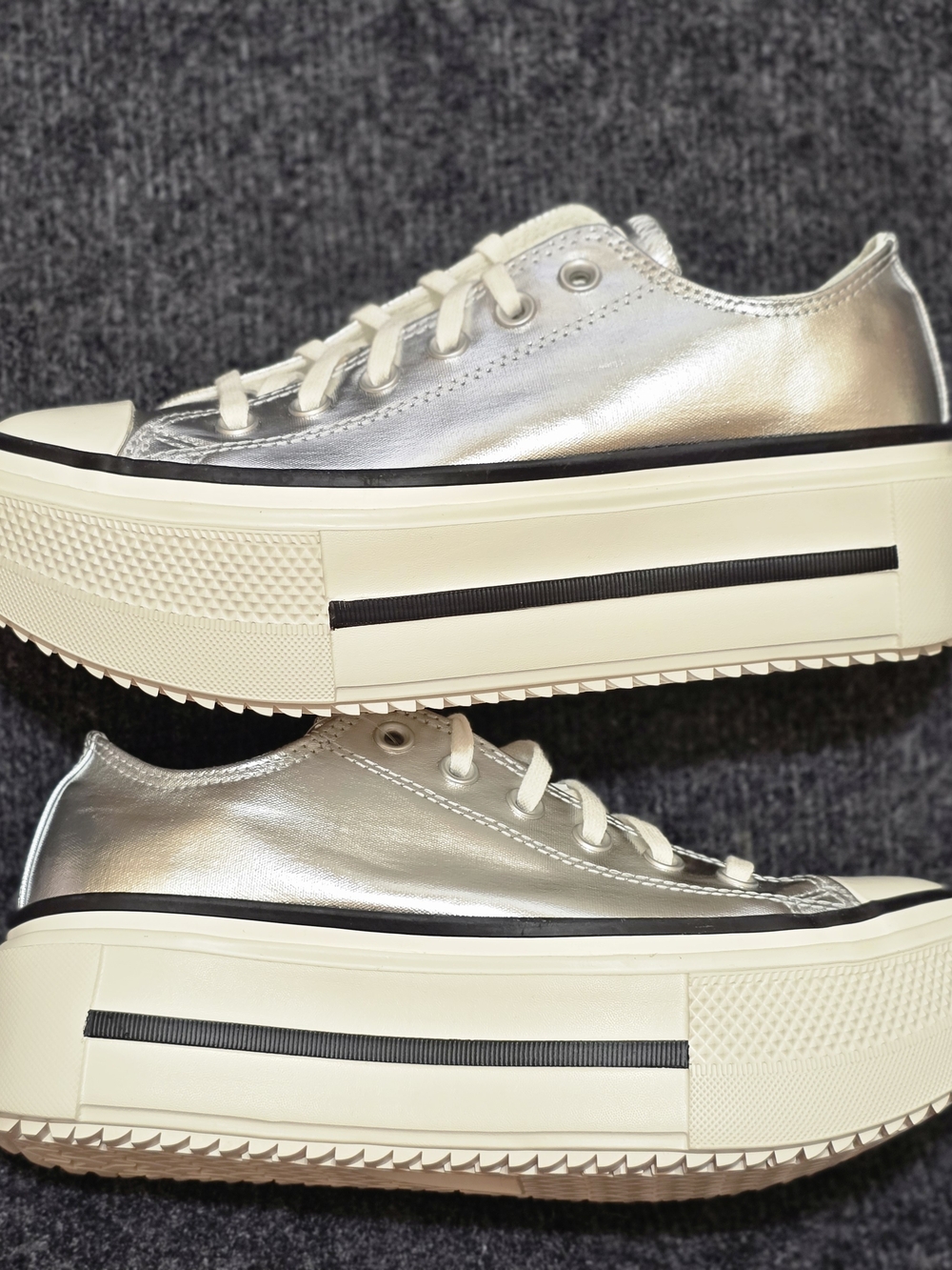 Converse Chuck Taylor All Star Lift Double Stack Silver Metallic Womens 8 Mens 6 - Picture 4 of 8